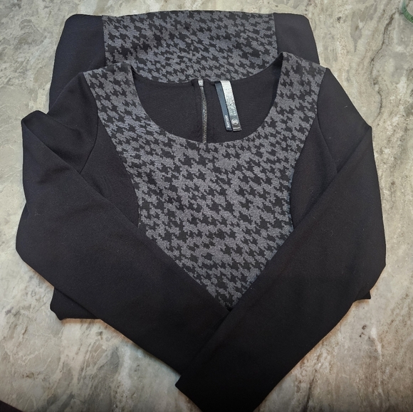 Kenzie Black Gray Color Blocked Houndstooth Scoop NECK Sheath Panel Dress MEDIUM - Picture 9 of 11